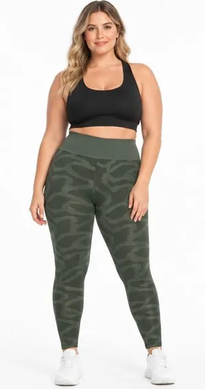 Marika Womens Leggings Size L Olive Tiger Print Seamless High Rise 27in Active thumbnail 1