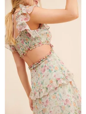 ASTR the Label Mable Dress in Light Green Floral Small New Womens Long Maxi thumbnail 13
