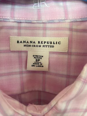 Banana Republic Women Pink Pane Checkered Work Button Up Shirt Blouse Size 8P thumbnail 6