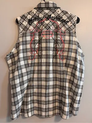 Harley-Davidson Womens 1W Plaid Sleeveless Studded Embroidered Snap‎ Shirt thumbnail 7