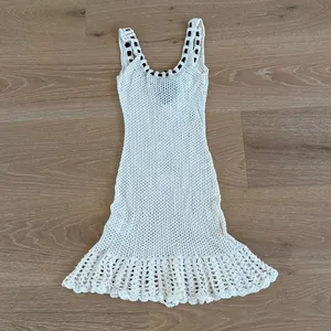 White Fox Crochet Mini Dress Everything I Do Size M Beige Black thumbnail 3