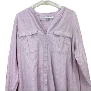 LL Bean Lavender Herringbone Organic Cotton Button Up Hi Low Shirt‎ Size XL thumbnail 5