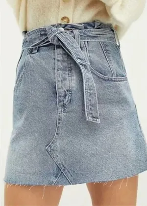 Free People We The Free East of Eden Belted Jean Mini Denim Skirt Distressed 28 thumbnail 1