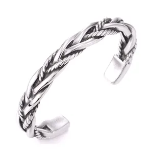 NEW Solid Unisex Braided 925‎ Sterling Silver Cuff Bracelet thumbnail 1