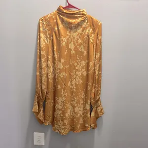 Free‎ People Aries Floral High Neck Open Back Gold Boho Mini Dress Size Small thumbnail 3