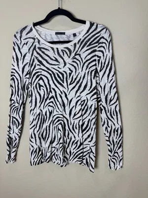 ATM Brand Zebra Animal Print Lightweight Sweater Long Sleeve Top Size XS thumbnail 2