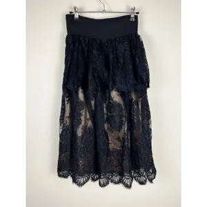 Black Lace Layered Peplum Midi Skirt Whimsygoth Gothic Romance XS thumbnail 2