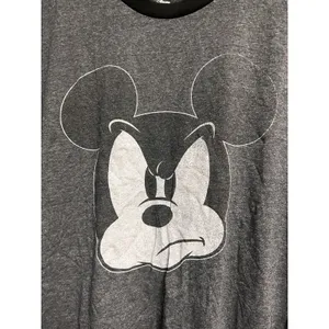 Disney Mickey‎ Mouse Grumpy Face Graphic Ringer T-Shirt Gray Black Large thumbnail 5