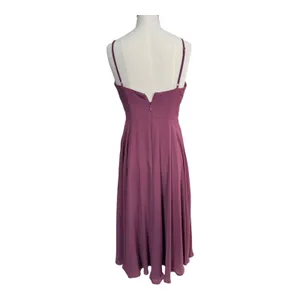 Azazie Maxi Dress A-Line Lace Cutout Women's 4 Plum Chiffon Spaghetti Strap Gown thumbnail 8