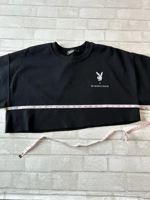Missguided Black Cropped Crew Sweatshirt with White Logo thumbnail 3