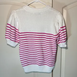 English Factory Striped Puff‎ Sleeve Sweater Short Sleeve Womens M White Pink thumbnail 5