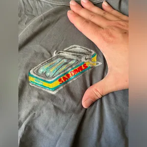 Hand painted sardines on cropped isto shirt thumbnail 2