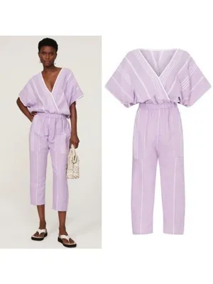 Paradised Merri Wrap Effect Stripe Jumpsuit XS Purple Beach Coverup Cotton thumbnail 2