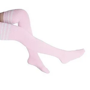 Black with 3 White Stripes Over the Knee Tall Socks ONE SIZE School Girl NEW thumbnail 5