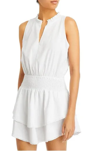 Aqua White Sleeveless Smocked Waist Linen Blend Mini Dress Size medium NWT thumbnail 1