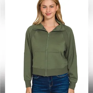 Zenana Soft Scuba Full Zip Jacket Dark Olive Green Size Large NWOT thumbnail 2