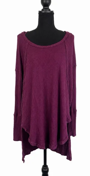Free People We The Free Purple Thermal Waffle Knit Layered Tunic Top L thumbnail 1