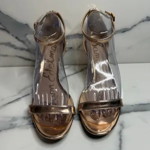 Sam Edelman Womens Rose Metallic Patti Heels Sz 9.5 Strappy Classic Minimal FLAW thumbnail 2