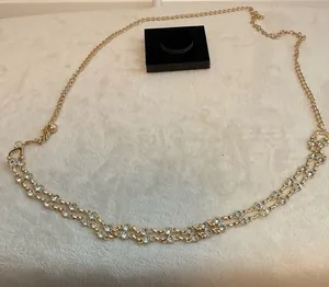 Gold Crystal Double-Row Necklace Chain - Women Jewelry thumbnail 1