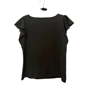 Ann Taylor Factory Black Flutter Sleeve Boat Neck Blouse Top Womens L thumbnail 4