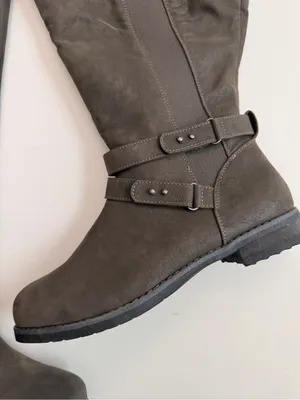 Torrid Boots Strappy Knee Faux Oil Suede Leather Buckles Tall Extra Wide Grey thumbnail 10