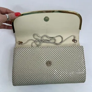 Elka Small Handbag Clutch Cream Metal Mesh Vintage Gold Tone Chain Evening Bag thumbnail 8