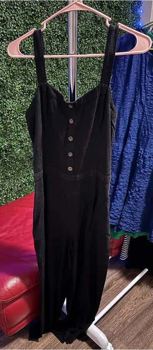 Zara Black Button-Front Wide-Strap Jumpsuit thumbnail 1