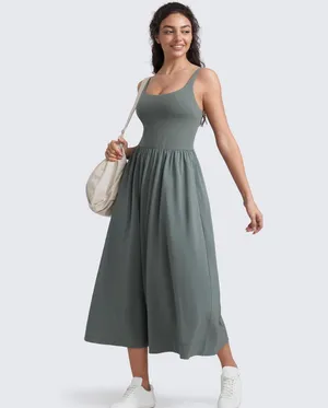 CRZ YOGA Square Neck Maxi Dress for Women - Flowy Sleeveless Padded Travel Casual Outfits with Side Pockets thumbnail 5