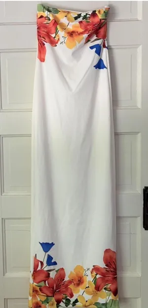 Women's White and Multicolor flower maxi Dress thumbnail 1