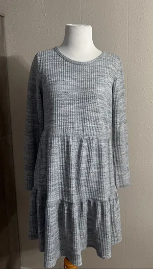 American Eagle Outfitters Heather Gray Ribbed Tiered Dress thumbnail 1