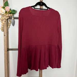 Altard State Long Sleeve Burgundy Waffle‎ Knit Top Size Large thumbnail 5