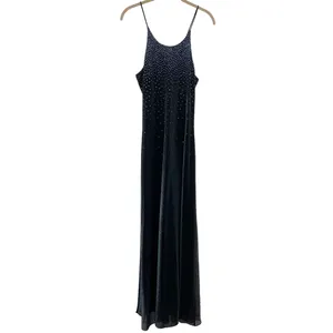 Vintage 90s Y2k Maxi Dress Jump Apparel Slinky Sparkly Metallic Black Blue Small thumbnail 2