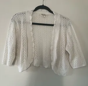 White Open Knit Crochet Cropped Bolero Cardigan Medium Romantic Cottagecore thumbnail 1