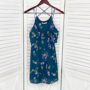 Mi Ami Francesca’s Floral‎ Cold Shoulder Tiered Ruffle Shift Dress Teal XS thumbnail 7