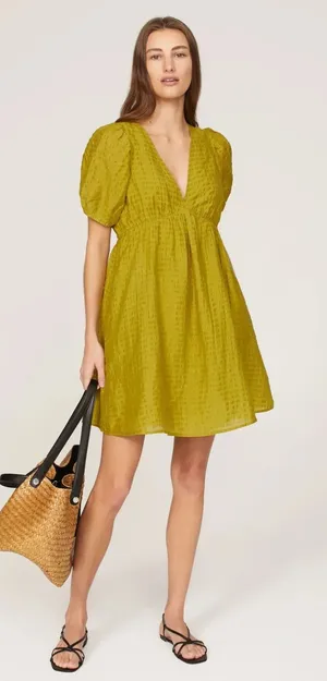 Madewell Kirkley Mini Dress Chartreuse Linen Blend Puff Sleeve Cutout Back 4 thumbnail 1