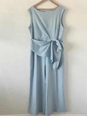 Fehaute Light Blue Bow Wide Leg Formal Sleeveless Boat Neck Pantsuit Jumpsuit thumbnail 2