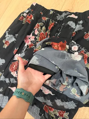 Black Floral Wide-Leg Asian Palazzo Semi Sheet Pants thumbnail 5