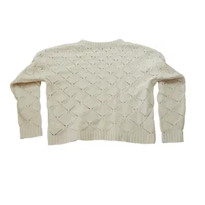 Joie Womens XL Ivory Cream Diamond Pointelle Knit Crewneck Sweater Long‎ Sleeve thumbnail 7