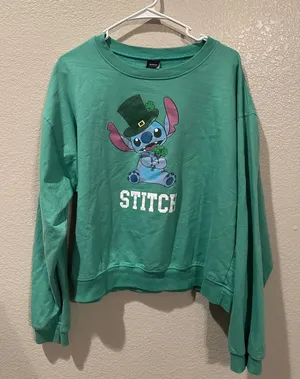 Disney Lilo & Stitch St. Patrick's Day Shamrock Green crewneck sweatshirt XL thumbnail 1