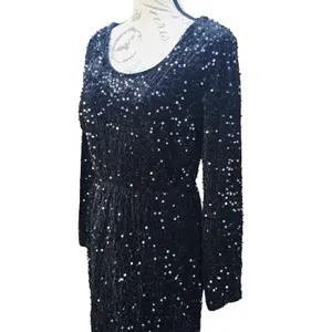 Baltic Born NWOT Julia Sequin Maxi‎ Dress Black Long Sleeve Side Slit L thumbnail 4