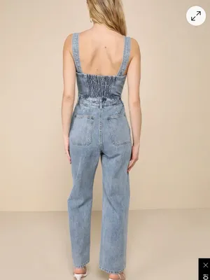 Lulus Denim Jumpsuit Sz Medium NWT Light Wash Date Night Out Brunch Bustier Fall thumbnail 2