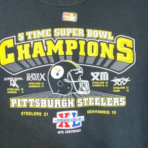 Delta Pro Weight Pittsburgh Steelers Super Bowl 5-Time Champions T-Shirt Size L juniors Black NFL thumbnail 2