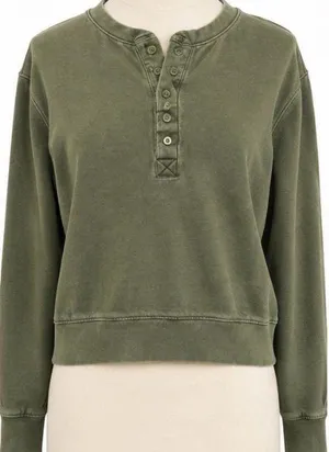 Olive Green Henley Pullover Sweater thumbnail 1