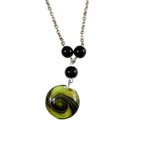 Handcrafted Silver Chain Black & Green Stone Beaded Long Necklace Single Clasp thumbnail 3