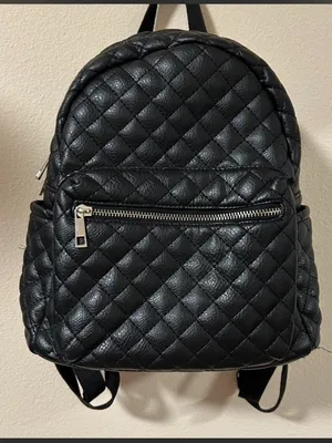 Quilted Black Women's Backpack with Front Zip Pocket thumbnail 1