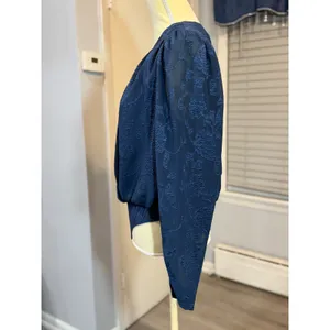 Lulus Navy Blue Floral Jacquard Surplice Long Sleeve Bodysuit Medium Dressy Chic thumbnail 3