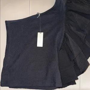 Anthropologie One-Shoulder Ruffle Top Black‎ Textured XXS NWT thumbnail 2