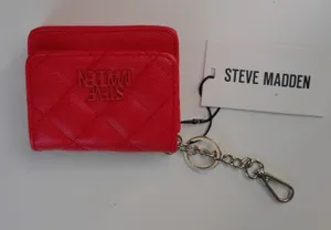 Steve Madden BWREN-U Russian Red Quilted Card Case Keychain Wallet NWT thumbnail 1