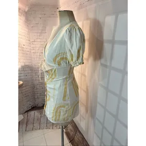 Sabo Skirt White Linen Cotton Button Down Puffed Sleeve Mini Dress Size XS thumbnail 4