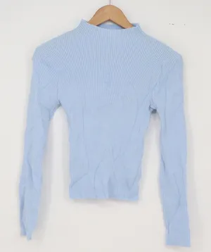 Unbranded Sweater Womens M Light Blue Ribbed Mock Neck Excellent thumbnail 1